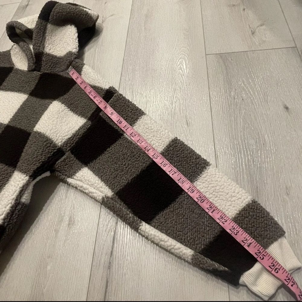 AMERICAN EAGLE Sherpa Fleece Black White Grey Checkered Pullover Hoodie M - Picture 8 of 9